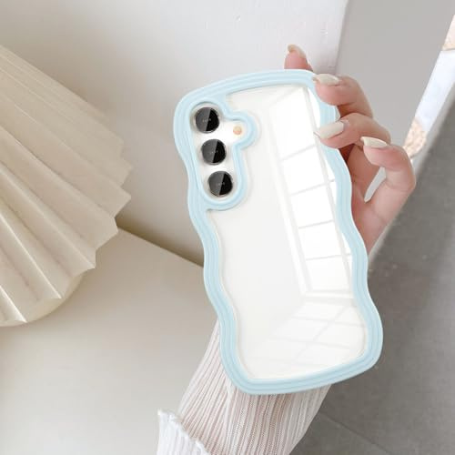 UEEBAI Hülle für Samsung Galaxy A15 4G/5G, Niedliche Wellen Rahmenform Silikon Stoßfeste Handyhülle Anti-Kratzt Tansparent Schutzhülle Rückseite TPU Bumper Cover für Mädchen Frauen, Hellblau