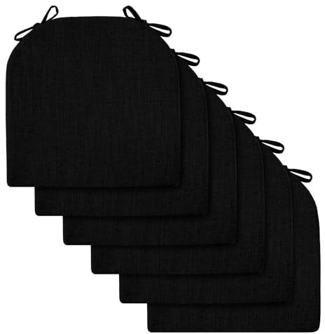 2/4/6er Set Sitzkissen Stuhl Waschbares Stuhlkissen mit Bindeband 40x40/45x45/50x50cm Rutschfestes Sitzpolster halbrund geeignet for Gartenstuhl, Esszimmerstuhl oder Bürostuhl(Black,6pcs:43x42x5cm)