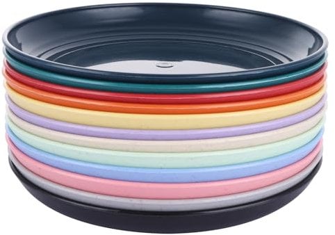 YOUNTHYE 24PC Reusable Dinner Plates, 12 Colored Plastic, 7 inch Round Unbreakable, Microwave & Dishwasher Safe, Plastic Picnic Plates for Kitchen & Party