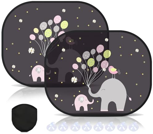 Auto Fenster Sonnenblende für Kinder Autofenster Sonnenschutz Baby mit UV Schutz,Auto Fenster Sonnenschutz mit 8 Saugnäpfen&Süßen Tier Motiven (ElephantB)