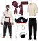 YRTBGD Costume de pirate pour homme, vêtements médiévaux, chemise médiévale, pantalon, bandana, ceinture, cache-œil, collier et boucles d'oreilles, pour Halloween, carnaval, Noir , L