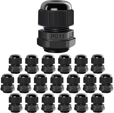 LeMotech 20 Pack PG11 Cable Glands Waterproof Adjustable Cable Range 6-10mm Cord Connectors Nylon Joints with Gaskets, Black