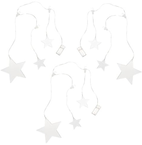 Ideen mit Herz LED-Sternen-Girlanden | Lichterkette | 3 klare, flache Sterne | warmweiße Beleuchtung | Acryl | 90 cm Kabellänge