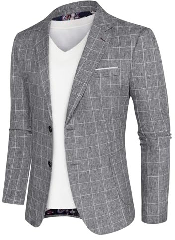 PJ PAUL JONES Sakkos für Herren Blazer Anzugjacke Regular Fit 2 Knöpfe Sakko Sportlich für Männer (Plaid- Dunkelgrau, M)