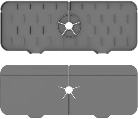 Silicone Sink Faucet Mat, 37×13.5cm Draining Tap Mat for Kitchen Splash Guard, Sink Protector Faucet Absorbent Soap Holder for Water Catching Countertop Protection (Grey)