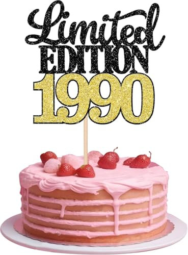 1 Stück Limited Edition 1990 Tortendeko Glitzer 35th Glitzer Kuchen Deko Prost auf 35 Jahre 35 & Fabelhaft Cake Topper für Männer und Frauen Geburtstag Party Kuchen Dekoration Schwarz Gold