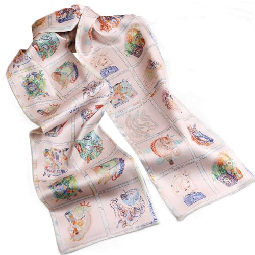 GIMIRO Satin Seidenschal Doppelschichten 150 x 16cm Krawatte Blumen Taillengürtel für Blazer, Mantel, Kleid (Pink Printing)
