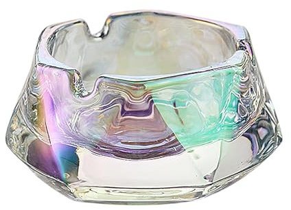 Crystal Round Glass Ashtray for Cigar Cigarettes, Smoking Cool/Cute Ash Tray use for Home, Office, Patio, Living Room Decoration, outside/inside Tabletop Ornament (S, Multicolour)