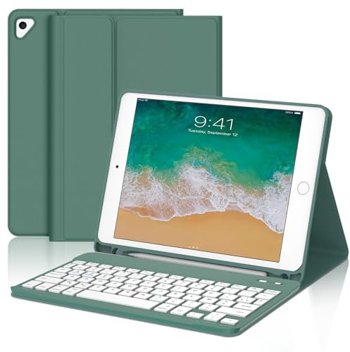 IVEOPPE Coque Clavier pour iPad 6/5 EME Generation/Pro 9.7/Air 2/Air 1 9.7, Étui Keyboard AZERTY Français Layout sans Fil Bluetooth Amovible avec Porte Crayon pour iPad 9.7 Pouces 2018, Vert foncé