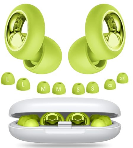 Tapones oídos ruido dormir,tapones para dormir,45dB cancelación de ruido,silicona reutilizable con 8 puntas en 4 tamaños | Protección auditiva (Verde pasto, 4 tamaños (1 set))
