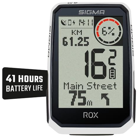 SIGMA ROX 4.0 Endurance White Sensor Set | Fahrradcomputer kabellos GPS & Navigation inkl. Geschwindigkeits-, Herz- und Trittfrequenzsensoren & OVERCLAMP Butler | 41 h Akkulaufzeit| E-Bike kompatibel