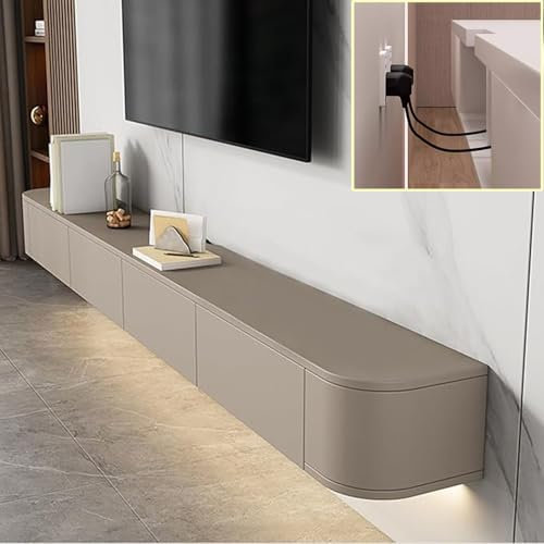 XDXINY Console multimédia TV flottante - Meuble TV mural - Grand banc de rangement sous TV - Meuble bas avec tiroirs et support de routeur (kaki, 160 x 20 x 24 cm)