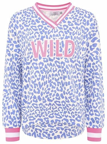 Zwillingsherz Damen Pullover Sweatshirt Hoodie Kapuzenpullover Leopardenmuster, Langarm, Regular Fit, Maritim