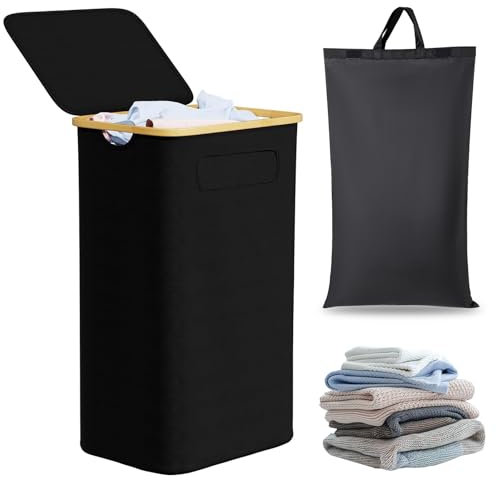 ORAGKE Panier a Linge Sale avec Couvercle 110L, Grand Corbeille a Linge Pliable Bambou avec 2 Sac Intérieur, Tissu Oxford, Bac a Linge Sale, Laundry Basket pour Salle de Bain, Buanderie, Chambre, Noir