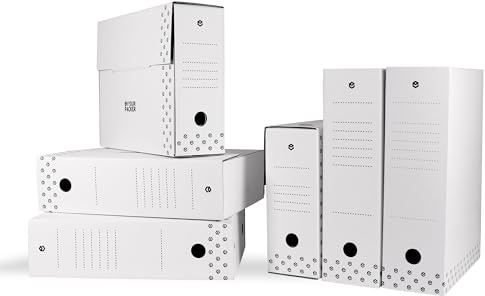 Be Your Packer 20 Cajas Archivo Definitivo A4 de Cartón Blanco Plegables y Automontables | Caja Archivadora Documentos Blanca | Organizador de Documentos A4 en vertical y horizontal | 35x25x10 cm