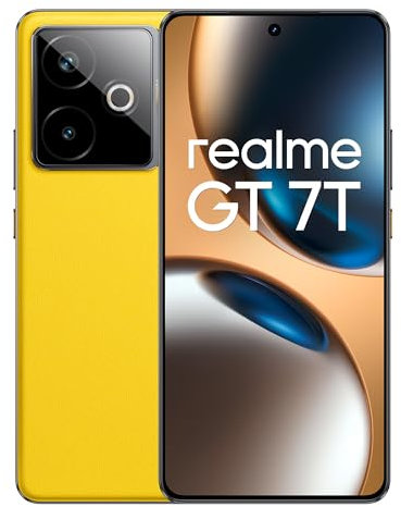 realme GT 7T Smartphone, Double SIM, 12Go de RAM, 512Go de ROM, écran AMOLED de 6,8,chipset Phare Dimensity 9400e, Batterie Titan de 7000mAh,Appareil Photo 50Mpx,IceSense Jaune, Adaptateur Inclus