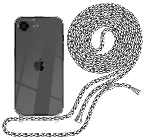 EAZY CASE Handykette kompatibel mit iPhone 16e Handyhülle mit Umhängeband, Handykordel mit Schutzhülle, Silikonhülle, Hülle mit Band, Stylische Kette für Smartphones, Schwarz Camouflage