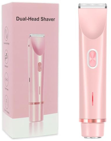 Recortadora de bikini eléctrica 2 en 1 para mujer, IPX7 impermeable, doble cabeza, depilación corporal, axilas, brazos, piernas, cara, color rosa