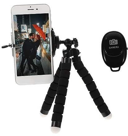 HEALSOPTHY Portable Stainless Steel Camera Tripod Stand with Triangle Phone Bracket Lightweight Photography Holder with Sponge Padding for Travel and Flat Surfaces Easy Angle for Smartphones