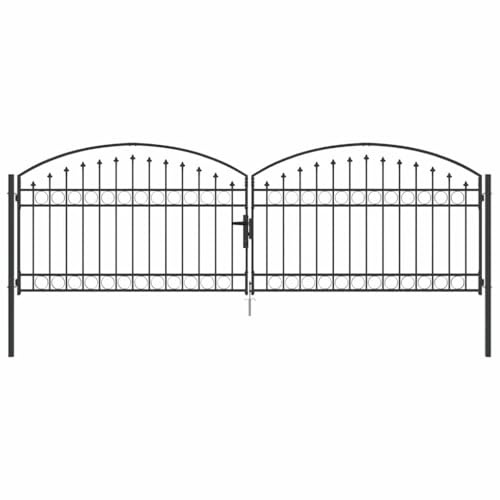 vidaXL Zauntor mit Schloss Grau 301 x 224,5 cm Stahl, Garten & Terrasse, U-förmiger, moderner Außenzaun, stabiler Bau, schicke Einfahrt, Sichtschutz-Tor, langlebig