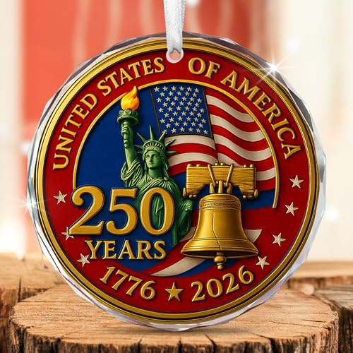 FLAGWIX 250 Anniversary USA Ornament for 4th of July Decorations - Glass Patriotic Christmas Ornaments - United States 250 Years American Anniversary Merchandise Memorial Day Fourth of July Gifts Bulk
