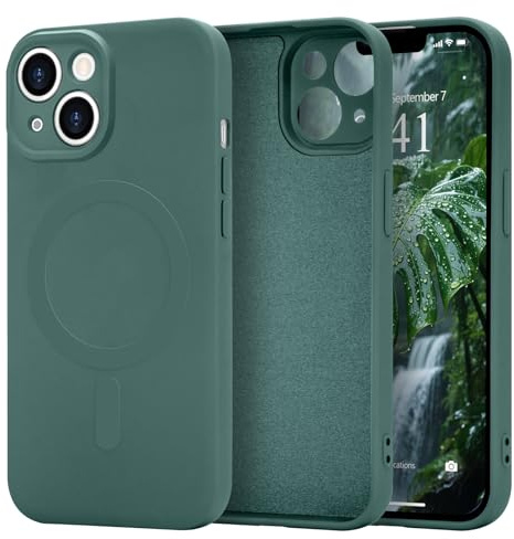 Urarssa Magnetic Case for iPhone 13, Liquid Silicone, Forest Green | Compatible with Magsafe, Premium Gel Rubber Silky-Soft Touch Phone Case, Anti-Scratch Shockproof Drop Protective Phone Cover