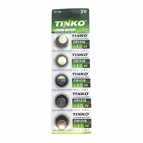 CR1216 Batteries (5 pack) Lithium Coin Button Cell 3V DL1216 1216 ECR1216 CR1216 for Watches, Car Key Fobs, Calculators, Toys, Motherboard Backup, LEDs, Medical Devices