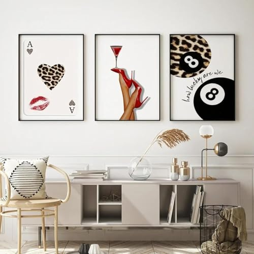 Xiyocadt 3er Poster Set,Trendige Leoparden-Wandkunst,Geparden-Druck,Asthetische Bilder,8 Bälle Poster,Luxuriöse Y2K-Poster,Bilder Mädchen,Schlafzimmer,Wohnheim,Ohne Rahmen (40x50cm,Leopardenmuster 2)