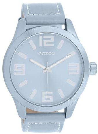 Oozoo C11653 Armbanduhr 47 mm eisblaues Zifferblatt Lederarmband Japanisches Quarzwerk Mineralglas 2 ATM