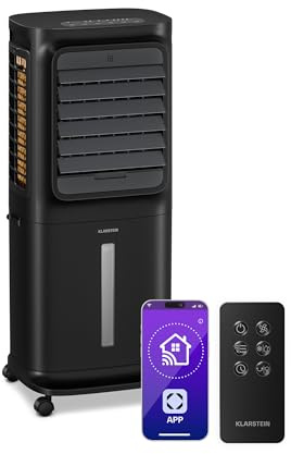 KLARSTEIN Climatizador Evaporativo, Ventilador con Agua 10L, Control App & Mando, 340 m³/h, Temporizador, Portátil para Hogar & Dormitorio, Black