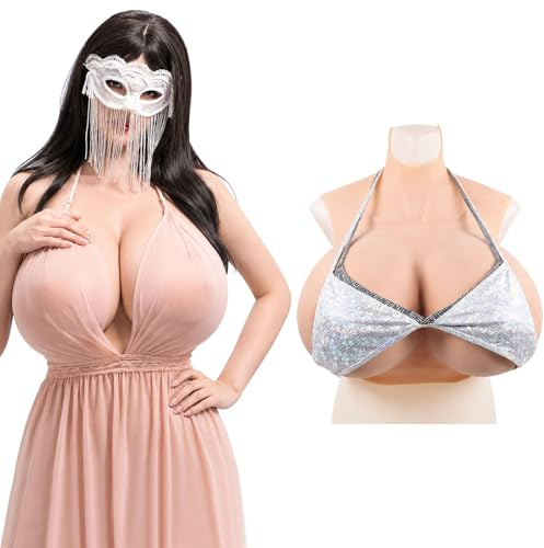 XZZXQNB Huge Z Cup Silicone Breastplate High Collar Fake Boobs Realistic Silicone Breast Forms False Chest for Crossdressing,Color 1,Cotton Filled