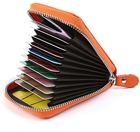 AirZyx Porte Cartes de Crédit Cuir Fermeture Eclair (Orange)