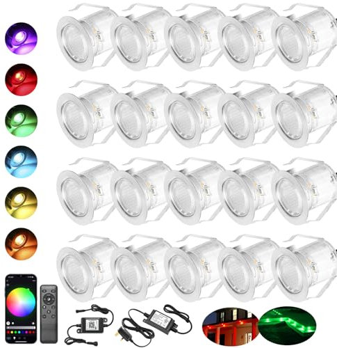 INDARUN RGB Led Decking Lights 0.5W Waterproof IP67 Ø30MM + WiFi Controller - Lighting for Terrace/Patio/Path/Wall/Garden/Decoration, 20 Packs