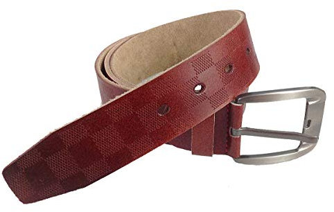 GMMH Ledergürtel im Karo Design, Echtes Leder, Unisex Gürtel, 35 mm breit, kariert, kürzbar, für Damen und Herren (100, rot braun)