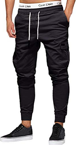 Onsoyours Herren Chino Hose Loose Fit Stretch Arbeitshose Moderene Chinohose mit Elastischem Kordelzug Z4 Schwarz Medium