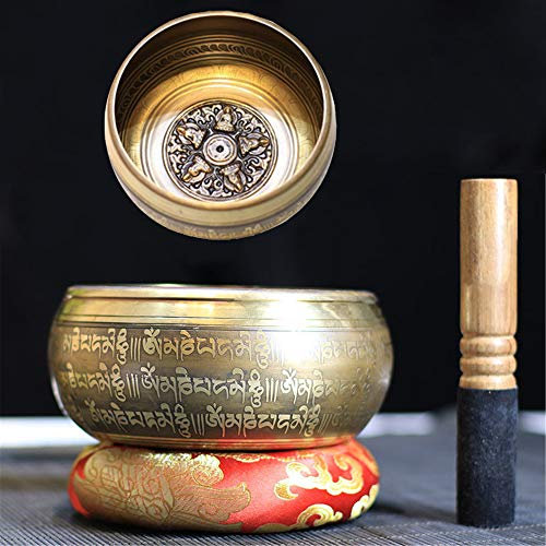 Gandhanra bol chantant tibétain,Sculpté de cinq bouddha et de mantras,fait à la main au Népal
