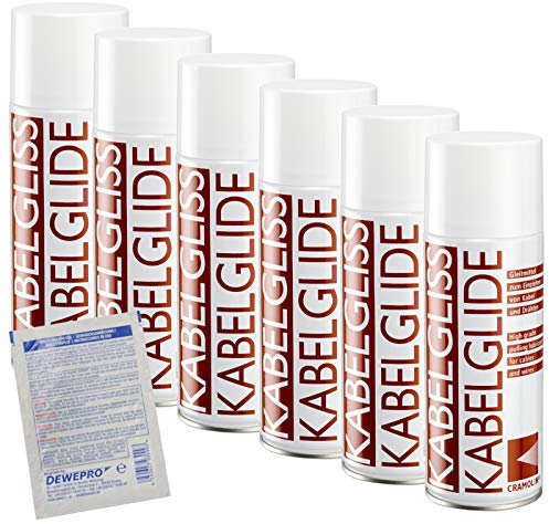 KABELGLISS - VPE: 6 x 400ml Spraydose - Gleitmittel zum Einziehen von Kabeln und Drähten - ITW Cramolin - 1511611 - inkl. 1 St. DEWEPRO® SingleScrubs