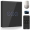 BSEED Smart Lichtschalter 3 Fach 1 Weg Wifi Smart Lichtschalter arbeitet mit Amazon Alexa and Google Home,Touch Wandschalte Glas Touchscreen-schalter Schwarz(Erforderlich NeutralDraht)