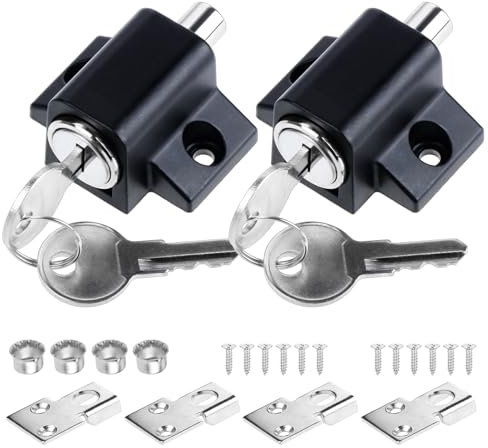 2Pcs Black Sliding Patio Lock Security Bolt/Catches for Windows or Doors Universal Locks with Keys