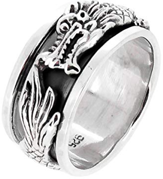 Treasure Bay Drachenring für Herren, 10 mm, 925er-Sterlingsilber, drehbar, Stressabbau-Ring, Sterling Silber