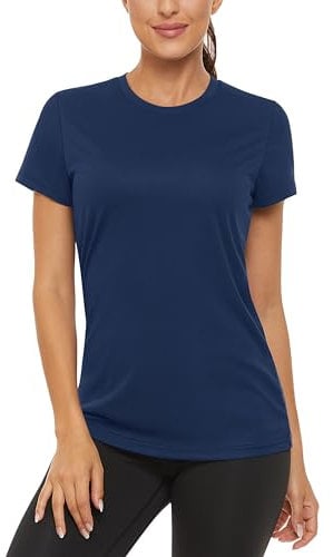 TACVASEN Womens Sports Top Ladies UV Protection Gym T-Shirt Short-Sleeve Quick Dry Shirt Casual Outdoor Tee Shirt UK (S, Navy)