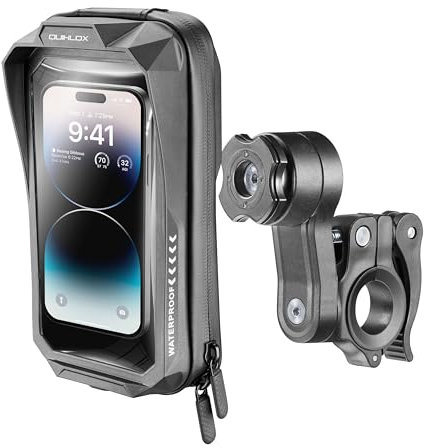 INTERPHONE QUIKLOX - Kit Custodia Moto Waterproof Universale fino 7 con Supporto Cellulare da Manubrio Tondo Handlebar, Sistema Modulare QUIKLOX, Compatibile Attacchi Quiklox
