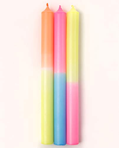 MADAM ERLE | 3er-Set Dipdye Stabkerzen | JULI | handgemachte Kerzen extra lang| neon farbig | bunt | lange Brenndauer | Wohnzimmerdeko | Geschenkidee für Frauen und Freundin |