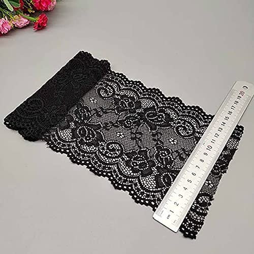 Yulakes 5 Yards Elastizität Spitzenborte Spitzenband Spitzenbordüre Zierband Spitze Blume Borte für Handwerk Dessous Hochzeitskleid Hochzeit Dekor 15cm Breite (Schwarz)