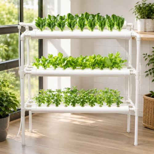 Futchoy Kit di Coltivazione Idroponica 108/90 Siti per Piante 3 Strati Piante Vegetali Giardino Cortile Terrazza, per casa, giardino e ufficio (99 Piante)