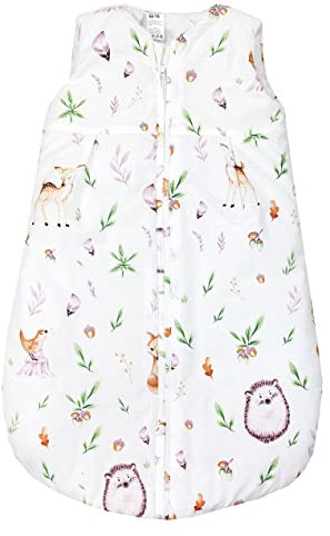 TupTam Schlafsack Baby 2.5 TOG – Atmungsaktiver Ganzjahresschlafsack für Kinder, OEKO-TEX zertifiziert, Farbe: Waldtiere/Igel/Rehe, Größe: 92-98