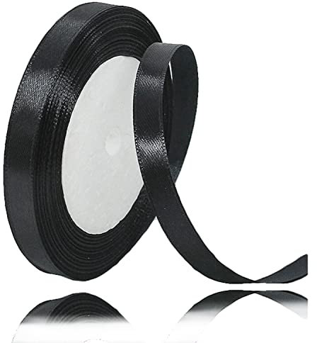 Geschenkband Schwarz 10mm Breit, 23 Meters Satinband Schwarz Geschenkbänder Stoff Schleifenband Dekoband zum Geschenkverpackung, Bastelarbeiten, Geburtstag und Hochzeitsdekoration
