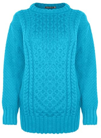 Generation Fashion New Ladies Women Long Sleeve Knitted Jumper Cable Knit Sweater Crew Neck Pullover Top Plus Size [Turqouise, M-L]