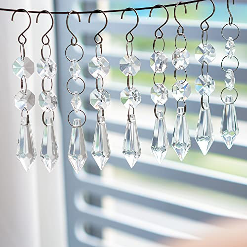 KANPURA Kronleuchter-Kristalle, Ersatzteile, Prismen, Anhänger, Sonnenfänger mit Kristallen, hängende klare Eiszapfen-Tropfen mit achteckigen Glasperlen (38 mm), 25 Stück