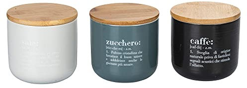 Villa d'Este Home Tivoli Set 3 barattoli Sale, Zucchero e caffè 500 ml, in New Bone China, Coperchio in Bamboo Victionary